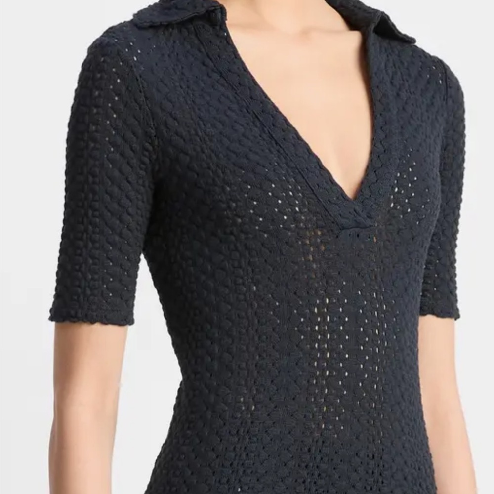 Vince  Open Stitch Polo Sweater